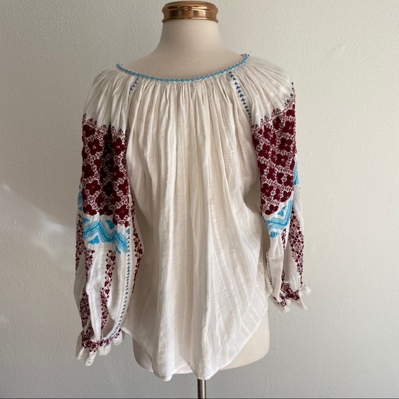 Ulla Johnson | Mila Embroidered Boho Blouse Top With Tassels - Picture 6 of 8